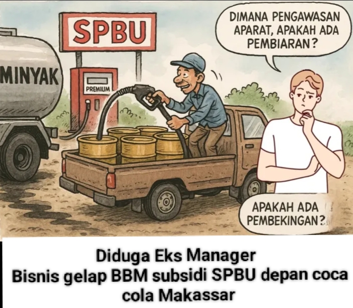 Sekandal Bisnis gelap Permainan kotor BBM Subsidi SPBU Depan Cola Cola Makassar. Hari Minggu.5./4/2026. Kecamatan Biring Kanaya.