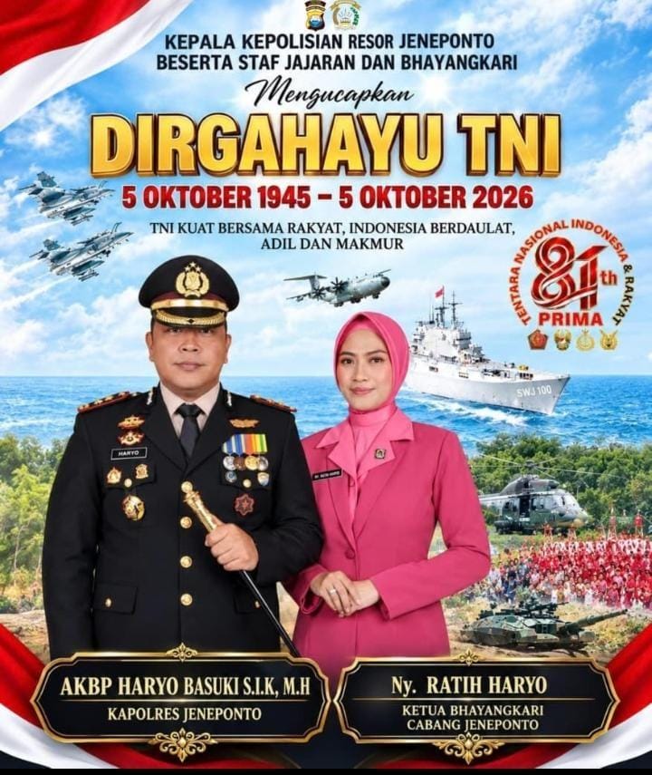 TNI Kuat Bersama Rakyat! Polres Jeneponto Ucapkan Dirgahayu HUT ke-81 TNI